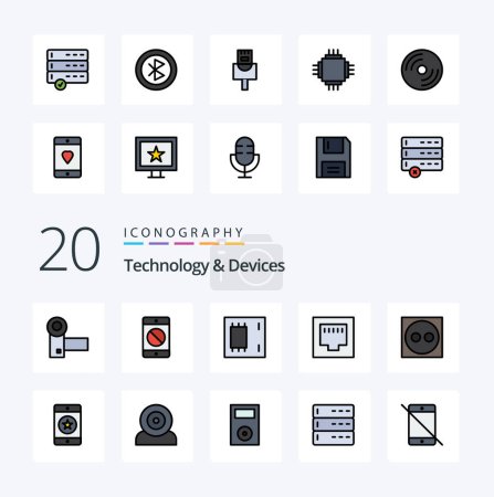 Ilustración de 20 dispositivos línea llena icono de color Paquete como puerto de cable de error productos electrónicos - Imagen libre de derechos