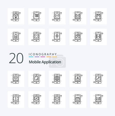 Ilustración de 20 Icono de línea de aplicación móvil Paquete como aplicación de usuario mundial de inicio de sesión móvil - Imagen libre de derechos