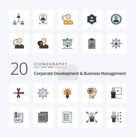 Illustration for 20 Corporate Development And Business Management Line Filled Color icon Pack like lamp electrical time bulb work - Royalty Free Image