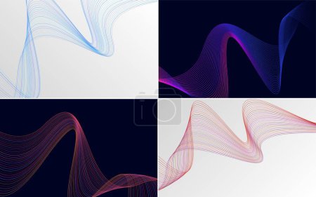 Téléchargez les illustrations : Ensemble de 4 motifs d'ondes géométriques. Ligne d'ondulation abstraite - en licence libre de droit