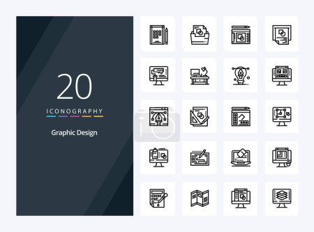 Illustration for 20 Graphic Design Outline icon for presentation - Royalty Free Image