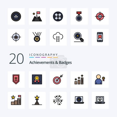 Illustration for 20 Achievements & Badges Line Filled Color icon Pack. like best. positions. arrow. performance. achievements - Royalty Free Image