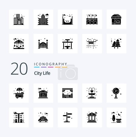Illustration for 20 City Life Solid Glyph icon Pack like cityscape board window traffic city - Royalty Free Image