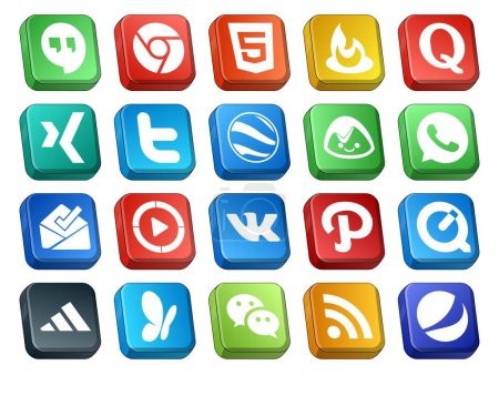 Illustration for 20 Social Media Icon Pack Including quicktime. vk. tweet. video. inbox - Royalty Free Image