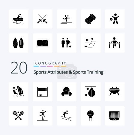 Illustration for 20 Sports Atributes And Sports Training Solid Glyph icon Pack like training boxing volleyball boxer sport - Royalty Free Image