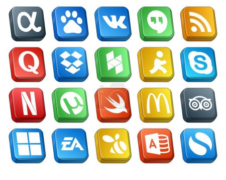 Ilustración de 20 Paquete de iconos de redes sociales Incluyendo viajes. McDonald 's. houzz. Rápido. netflix - Imagen libre de derechos