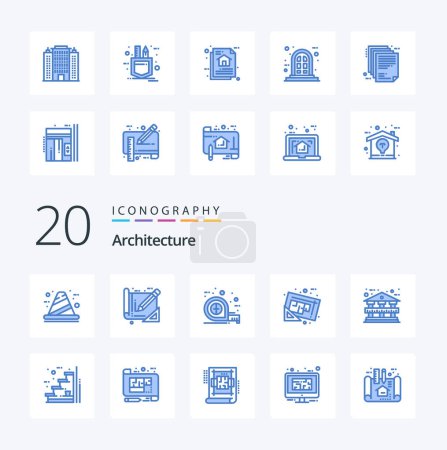 Ilustración de 20 Arquitectura Azul Icono de color Paquete como mapa plano escala de documentos de construcción - Imagen libre de derechos