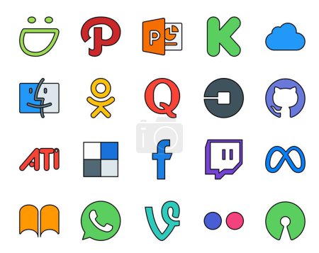 Ilustración de 20 Paquete de iconos de redes sociales Incluyendo meta. facebook. pregunta. Delicioso. github - Imagen libre de derechos