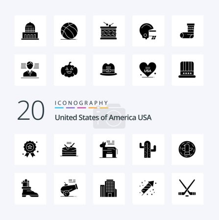 Téléchargez les illustrations : 20 Usa Solid Glyph icon Pack comme un oiseau américain âne plent cactus - en licence libre de droit