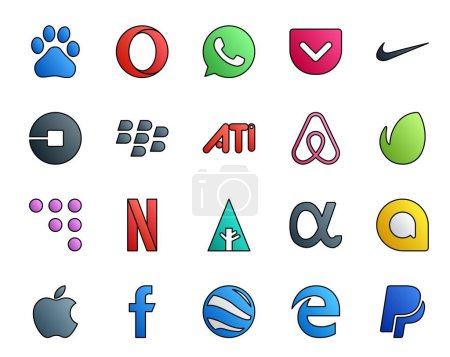 Ilustración de 20 Paquete de iconos de redes sociales incluyendo manzana. red de aplicación. mora. En primer lugar. coderwall - Imagen libre de derechos