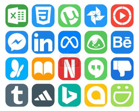 Illustration for 20 Social Media Icon Pack Including tumblr. hangouts. meta. netflix. msn - Royalty Free Image