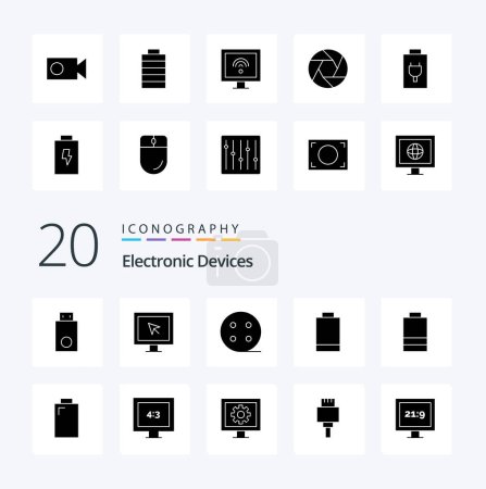 Illustration for 20 Devices Solid Glyph icon Pack like focus aperture battery tv internet - Royalty Free Image