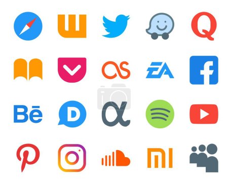 Ilustración de 20 Paquete de iconos de redes sociales Incluyendo la red de aplicaciones. ¡Behance! ibooks. facebook. ea - Imagen libre de derechos