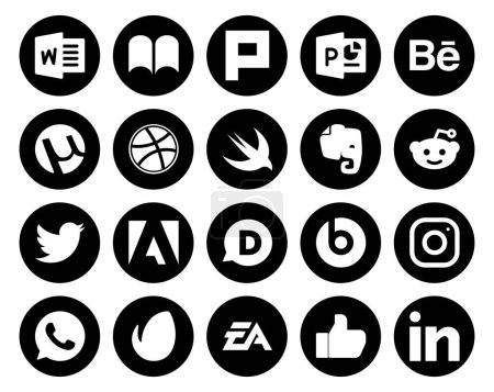 Ilustración de 20 Paquete de iconos de redes sociales Incluyendo envato. instagram. evernote. es mejor que la píldora. adobe - Imagen libre de derechos