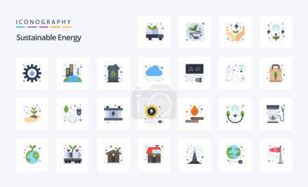 Téléchargez les illustrations : Pack d'icônes couleur Plat énergie durable 25 - en licence libre de droit