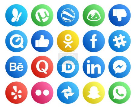Illustration for 20 Social Media Icon Pack Including yelp. linkedin. facebook. disqus. quora - Royalty Free Image