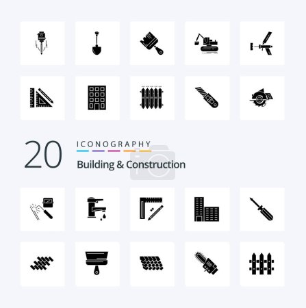 Illustration for 20 Building And Construction Solid Glyph icon Pack like building design water repair construction - Royalty Free Image