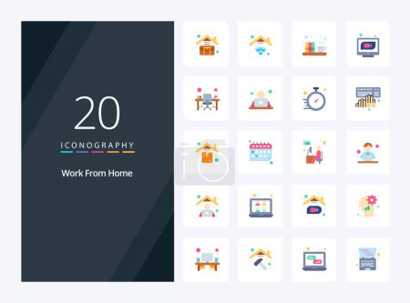 Illustration for 20 Work From Home Flat Color icon for presentation - Royalty Free Image