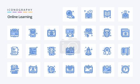 Illustration for 25 Online Learning Blue icon pack - Royalty Free Image
