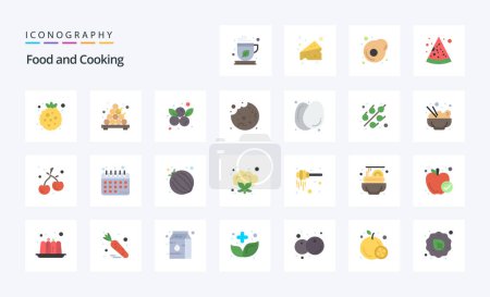Téléchargez les illustrations : 25 Alimentation Pack icône couleur plate - en licence libre de droit