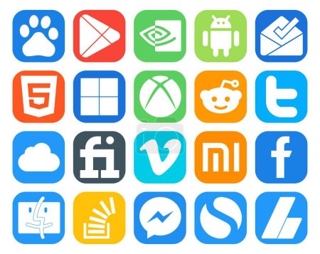 Ilustración de 20 Paquete de iconos de redes sociales Incluyendo facebook. Vídeo. xbox. vimeo. icloud - Imagen libre de derechos