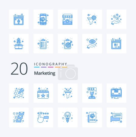 Ilustración de 20 Marketing Icono de color azul Paquete como análisis de correo electrónico comentarios de análisis de filtro - Imagen libre de derechos