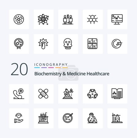Ilustración de 20 Bioquímica y medicina Icono de la línea de atención médica Paquete como laboratorio de riesgos médicos biológicos para la salud - Imagen libre de derechos