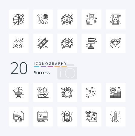 Illustration for 20 Sucess Line icon Pack like coins pay cash clock money reward time work - Royalty Free Image