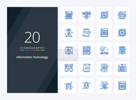 Téléchargez les illustrations : 20 Technologie de l'information Icône de couleur bleue pour la présentation - en licence libre de droit