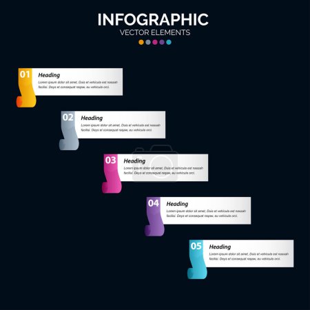 Ilustración de 5 pasos El vector y la comercialización del diseño de las infografías se pueden utilizar para la disposición del flujo de trabajo - Imagen libre de derechos