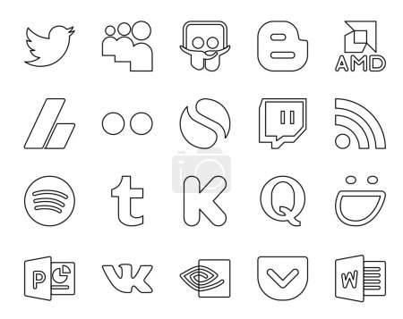 Ilustración de 20 Paquete de iconos de redes sociales, incluido el contrabando. quora. flickr. kickstarter. spotify - Imagen libre de derechos