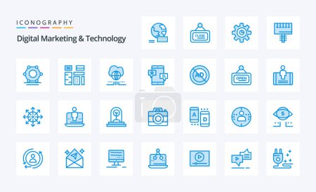 Ilustración de Paquete de iconos de 25 Digital Marketing And Technology Blue - Imagen libre de derechos