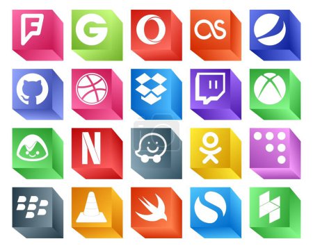 Illustration for 20 Social Media Icon Pack Including media. blackberry. twitch. coderwall. waze - Royalty Free Image