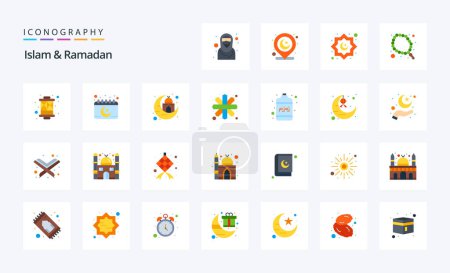 Ilustración de 25 Islam y Ramadán Paquete de iconos de color plano - Imagen libre de derechos