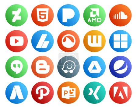 Illustration for 20 Social Media Icon Pack Including google drive. blogger. video. hangouts. wattpad - Royalty Free Image