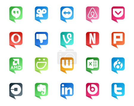 Téléchargez les illustrations : 20 Social Media Discours Bubble Style Logo comme conducteur. uber. netflix. drupal. wattpad - en licence libre de droit