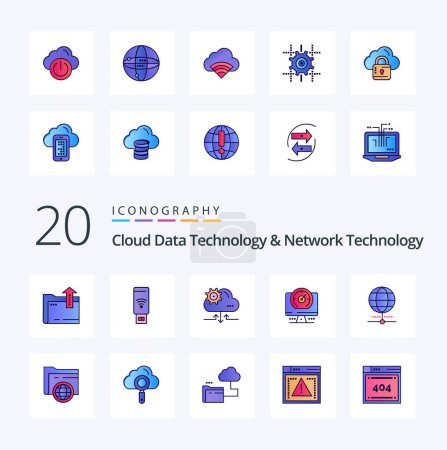 Illustration for 20 Cloud Data Technology And Network Technology Line Filled Color icon Pack like power location cloud timer compass - Royalty Free Image