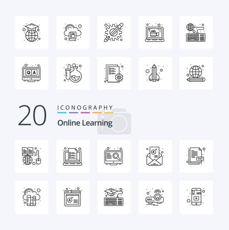 Ilustración de 20 Línea de aprendizaje en línea icono Pack como resultado carta nota de correo búsqueda - Imagen libre de derechos