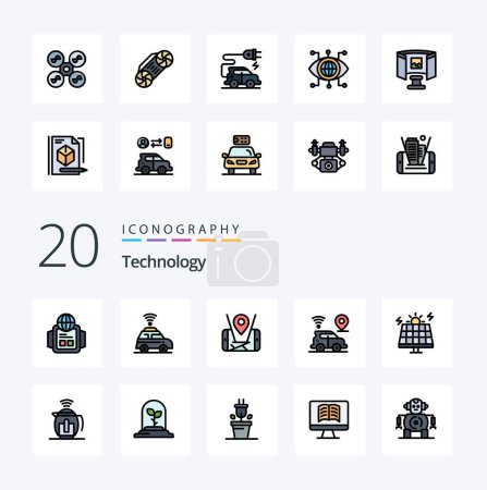 Illustration for 20 Technology Line Filled Color icon Pack like solar environment location energy map - Royalty Free Image