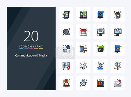 Illustration for 20 Communication And Media line Filled icon for presentation - Royalty Free Image