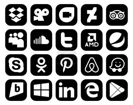 Téléchargez les illustrations : 20 Pack d'icônes pour les médias sociaux Y compris pinterest. discuter. son. skype. amd - en licence libre de droit