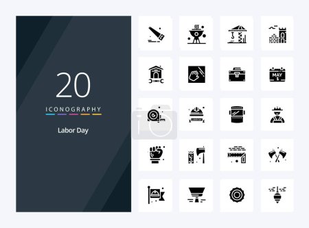 Téléchargez les illustrations : 20 icône Glyphe solide de la fête du travail pour la présentation - en licence libre de droit
