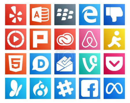 Illustration for 20 Social Media Icon Pack Including pocket. inbox. creative cloud. disqus. aim - Royalty Free Image