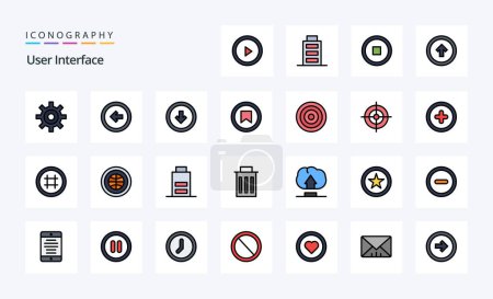 Téléchargez les illustrations : Pack d'icônes de style rempli de ligne d'interface utilisateur 25 - en licence libre de droit