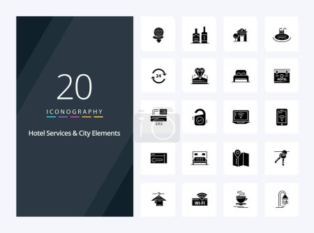 Illustration for 20 Hotel Services And City Elements Solid Glyph icon for presentation - Royalty Free Image