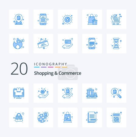 Ilustración de 20 Compras Y Comercio Icono de color azul Pack como bolsa de regalo bolsa de entrega de regalo de carga - Imagen libre de derechos