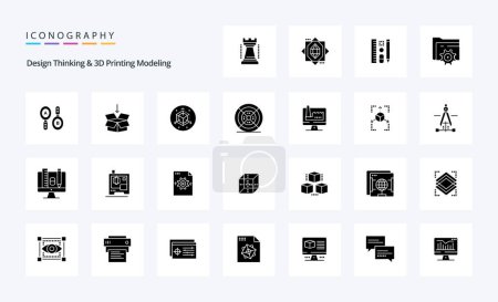 Téléchargez les illustrations : 25 Design Pensée Et D Impression Modélisation Solide Glyphe icône pack - en licence libre de droit