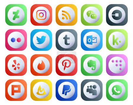 Illustration for 20 Social Media Icon Pack Including evernote. tinder. flickr. yelp. outlook - Royalty Free Image