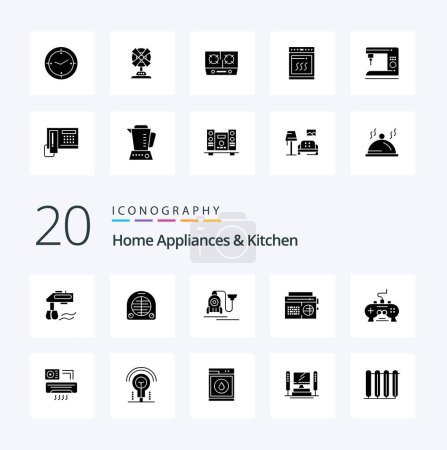 Ilustración de 20 electrodomésticos y cocina icono de glifo sólido paquete como la cocina por cable calefacción hotel vacío - Imagen libre de derechos