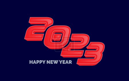 Illustration for Happy new year 2023 Glossy Typography logo design - Royalty Free Image